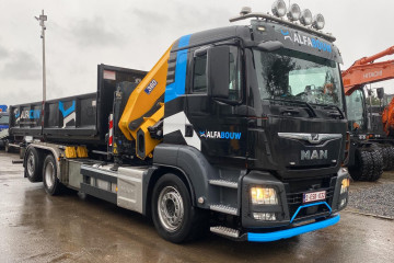 Laadkraan Copma 360.4 met containersysteem Busi Group op MAN in Hamont-Achel 