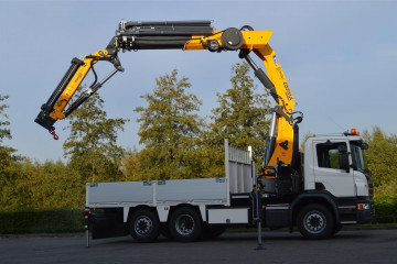 Laadkraan Copma 510.7J4 met open laadbak en zijborden op Scania in Brasschaat 